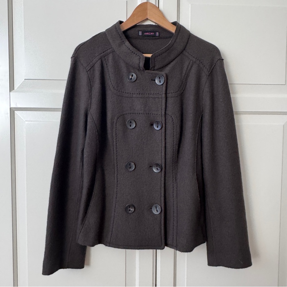 Marc Cain Double-Breasted dark taupe wool Jacket - size 12